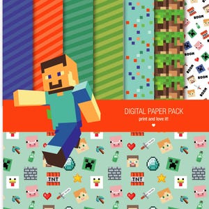 Craft Pixels Digital Papers, Mine Seamless Pattern Bundle, Gaming Clipart Digital, Printable, Digital Scrapbooking JPEG