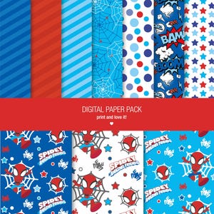 Carte digitali Spider Hero / Fumetto / Fumetto di supereroi / Download immediato 12 x 12 fogli scrapbooking 200 dpi + 1 CLIPART PNG