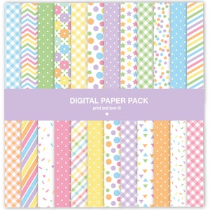 Carta digitale Pastels - Sfondi di design moderno Pretty Baby Pastels, confezione da 24 fogli, motivi pastello, confezione di carta pastello primaverile e pasquale