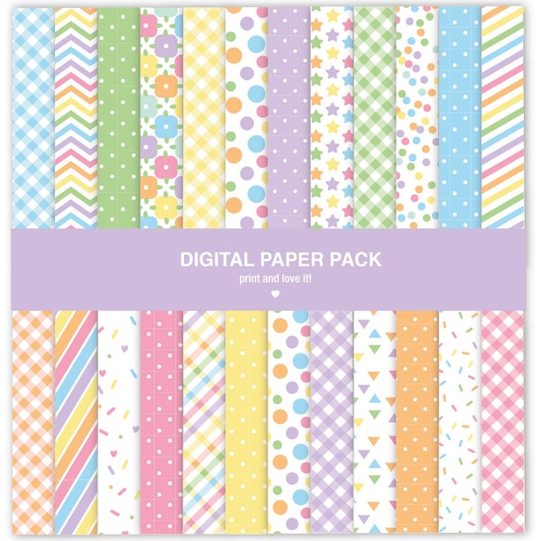 Pastels Digital Paper - Pretty Baby Pastels Modern Design backgrounds, 24 sheet bundle, pastel patterns, spring easter pastel paper pack