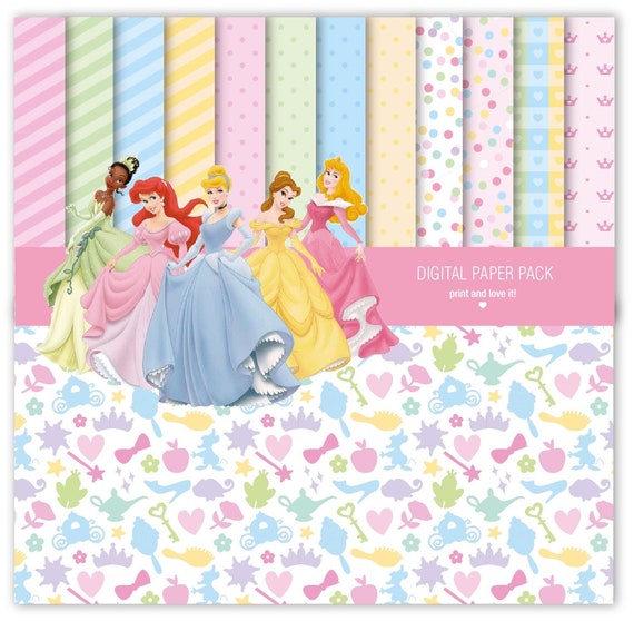 Princesa imprimible. Hojas de 12 x 12 para scrapbooking de 200 dpi + 1 CLIPART PNG