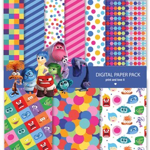 Inside Out Paquete de papel digital  y Clip Art. Imprimible. 12x12 hojas 200dpi scrapbooking +6 PNG CLIPART