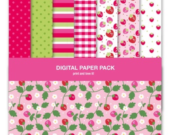 Kit de papel digital inspirado en Tarta de Fresa CLIPART digital PNG FRESA