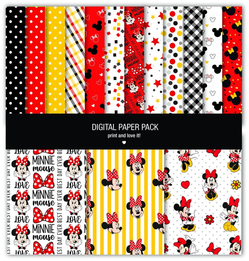 Minnie Mouse Digital Paper Pack . Printable. 12x12 Sheets 200 Dpi ...