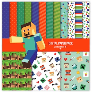 Digitala papper med hantverkspixlar, Mine, Gaming Clipart, digital, utskrivbar, digital scrapbooking JPEG