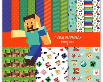 Craft Pixels Digital Papers, Mine, Gaming Clipart Digital, Printable, Digital Scrapbooking JPEG