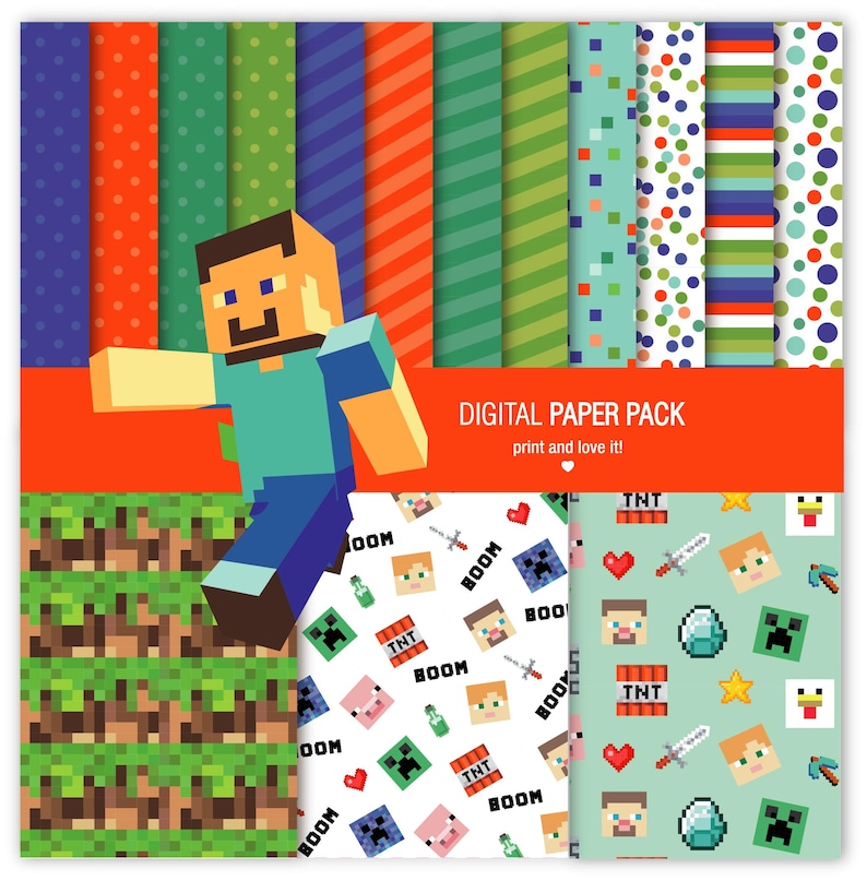 Craft Pixels Digital Papers, Mine, Gaming Clipart Digital, Printable ...