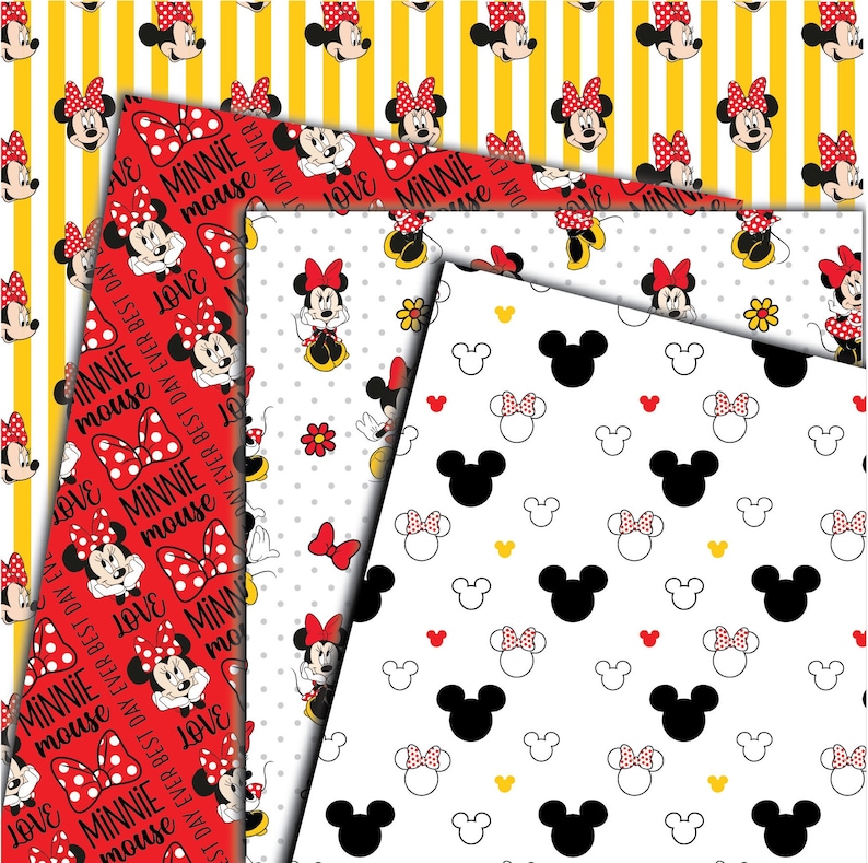 Minnie Mouse Digital Paper Pack . Printable. 12x12 Sheets 200 Dpi ...