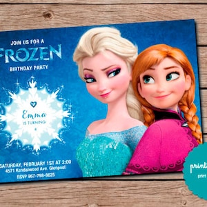 Invitación de cumpleaños personalizada de Frozen. Imprimible.
