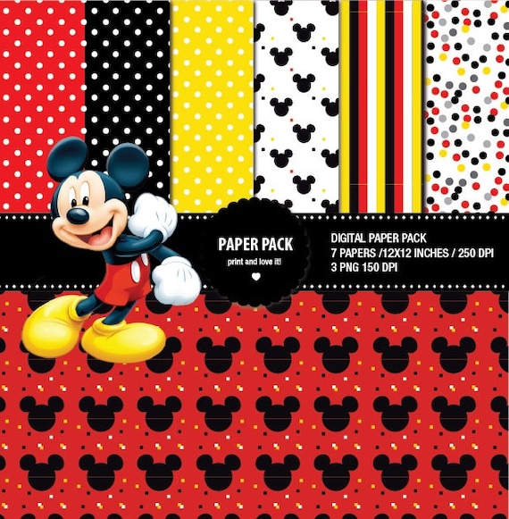 Digital Paper Pack Mickey Mouse. Red. Printable. 12x12 Sheets | Etsy
