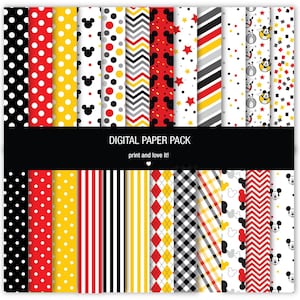 Paquete de papel digital y clip art de Mickey Mouse. Imprimible. Hojas de 12 x 12, 200 ppp para scrapbooking +3 CLIPART PNG