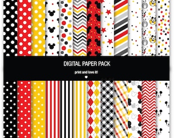 Mickey Mouse Digital Paper Pack, 12 x 12 sheets  200 ppp  scrapbooking +3 CLIPART PNG