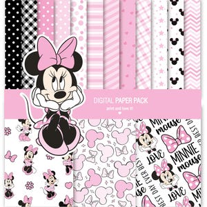 Digitales Papierpaket und Clip art stil von Minnie rosa pastell. 12 x 12 Bilder von 200 ppp für Scrapbooking + 1 PNG