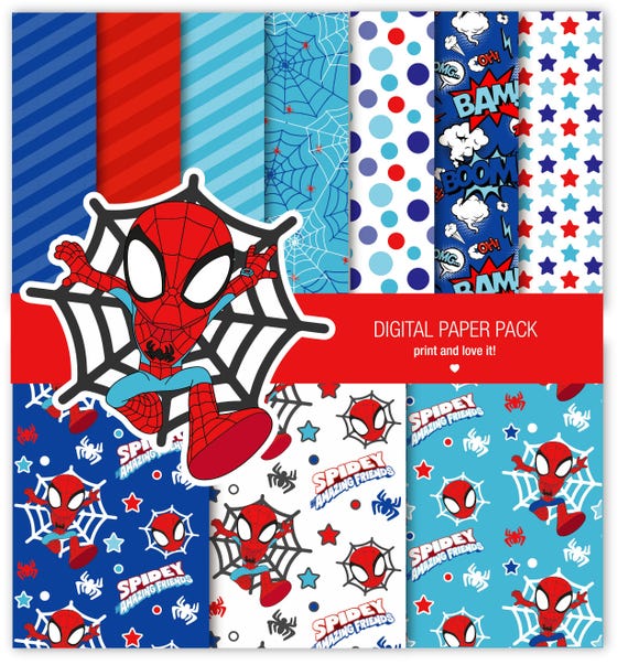 Paquete de Spidey de papeles digitales de clip art. 12 x 12 hojas scrapbooking 200 dpi + 1 CLIPART PNG