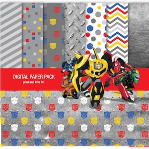 Trasformatori. Pacchetto di carta digitale e clip art. Imprimibile. Scrapbooking 12x12 hojas 200dpi + 1 CLIPART PNG