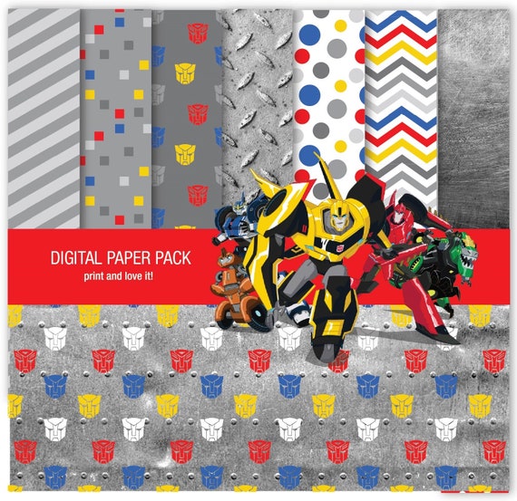 Transformadores. Pack de Papel Digital y Clip Art. Imprimible. 12x12 hojas 200dpi scrapbooking + 1 PNG CLIPART