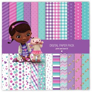 Doctora Juguetes / patrones doc mcstuffins / Descarga instantánea / 12x12 hojas 200dpi scrapbooking 24 papeles +5 PNG CLIPART