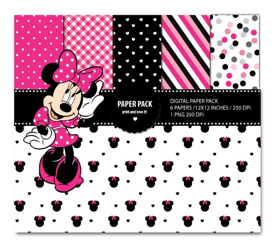 Digital Paper Pack Minnie Mouse . Printable. 12x12 Sheets 300 | Etsy