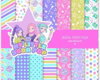 KPOP Demon Hunters PAPIEREN VERPAKKING. Digitaal papier 12 x 12 hojas 300 dpi scrapbooking