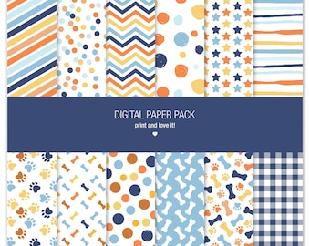 Blue Dog Paper Pack, Printable Clipart (Digital Download)