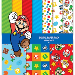 Pack de Papeles Digitales de Super Mario y Clip Art. 12x12 hojas 200dpi scrapbooking + 9 PNG CLIPART