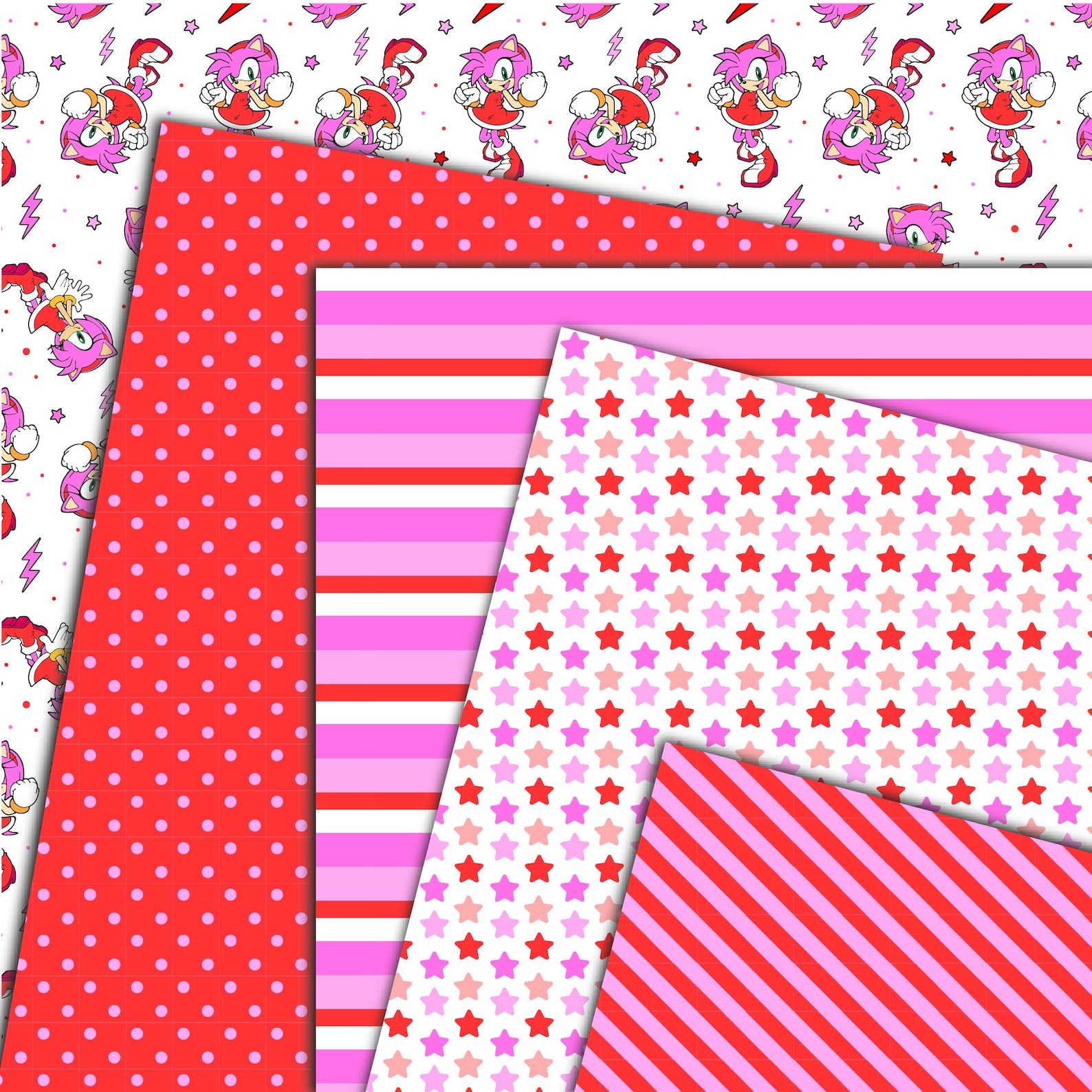 Amy Rose Sonic Digital Papers: 12x12 Scrapbook Patterns, Printable ...