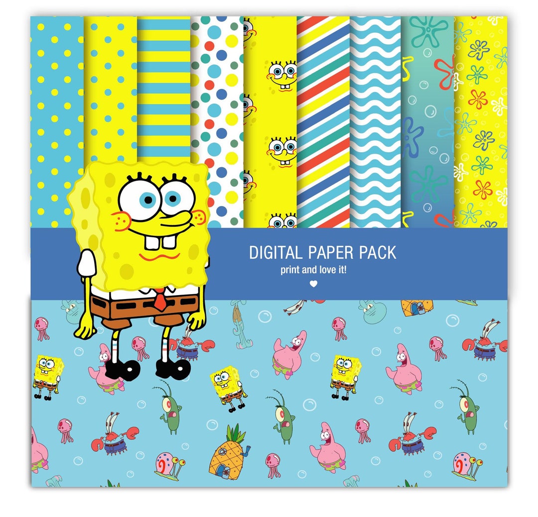 Paquete De Papel Digital Bob Esponja Y Clip Art. Imprimible. 12x12 ...