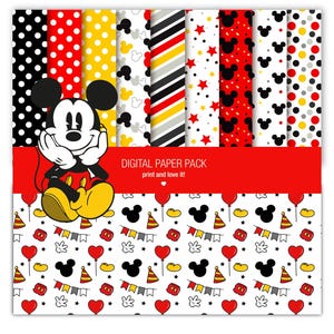 Pacchetto di carta digitale e clip art di Topolino da stampare. Formati da 12 x 12 da 200 ppp per scrapbooking + 1 SVG