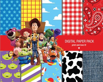 Toy Story Paquete de papel digital Imprimible. 12x12 hojas 250 dpi scrapbooking