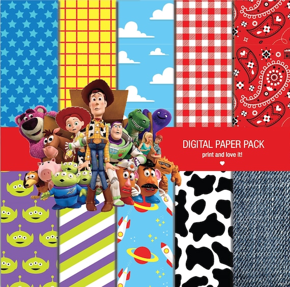 Toy Story Paquete de papel digital Imprimible. 12x12 hojas 250 dpi scrapbooking