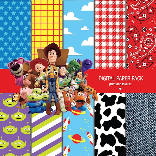 Paquete de papel digital Toy Story. Imprimible. 12x12 hojas 250 dpi scrapbooking