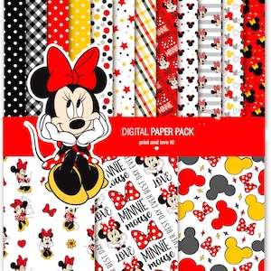 Paquete de papel digital y clip art imprimible de Minnie. Hojas de 12 x 12 de 200 ppp para scrapbooking + 1 PNG