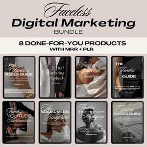 Pakiet marketingu cyfrowego bez twarzy z MRR PLR I Pakiet bez twarzy I Przewodniki bez twarzy Prawa do odsprzedaży mistrzowskiej I Zrobione dla Ciebie I Marketing bez twarzy