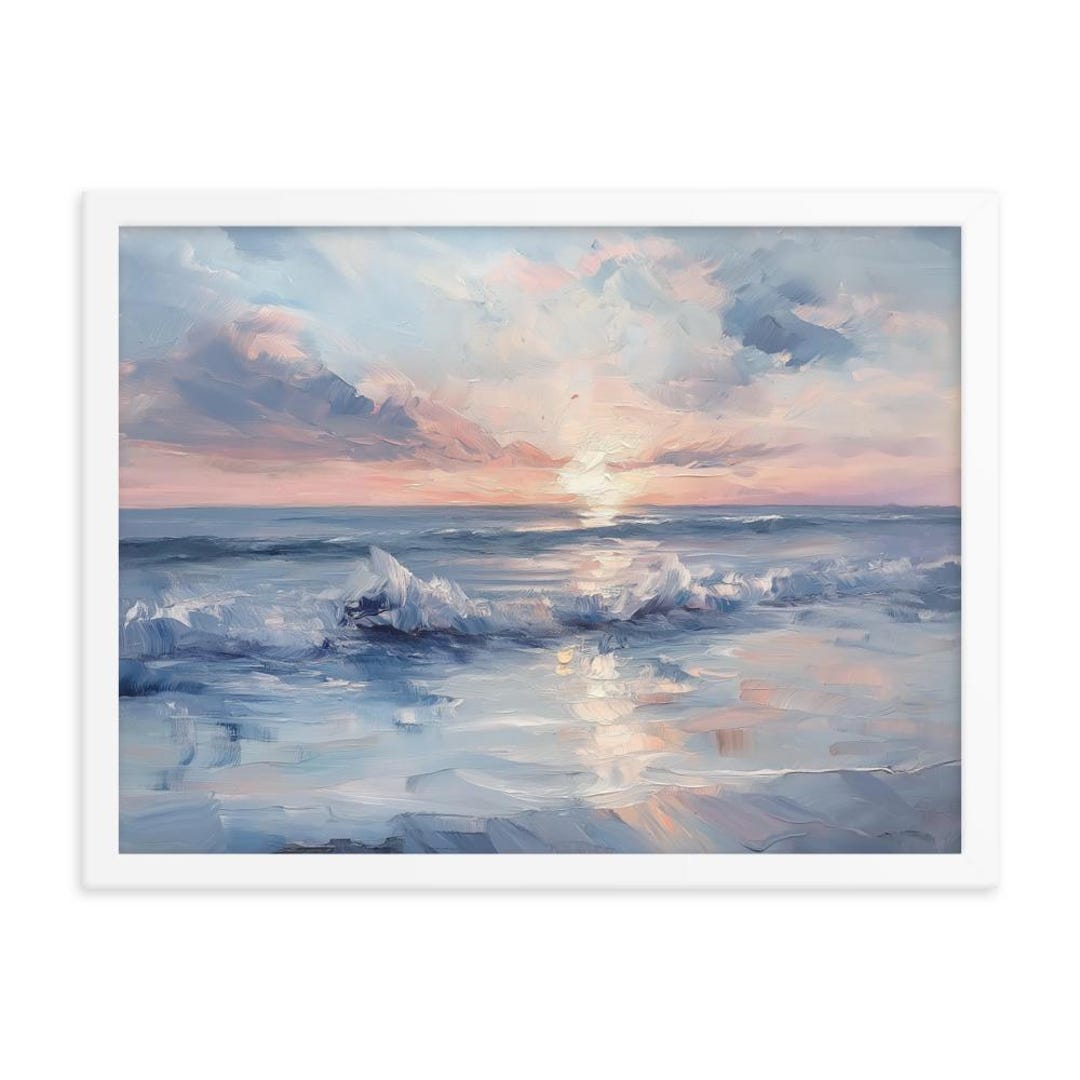 Sunset Beach Art Print of Waves Crashing Calming Beach Painting Gift ...