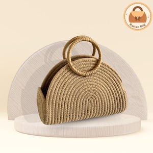 Bolso de mano de cuerda de algodón con asa superior. Bolso de viaje retro de ratán. Bolso de vacaciones tejido a mano para mujeres y niñas