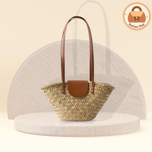 Langen Griff Rattan Korbtasche. Korb gewebte Umhängetasche. Handgemachte Sommer-Strand-Beutel-große Kapazitäts-Einkaufstaschen