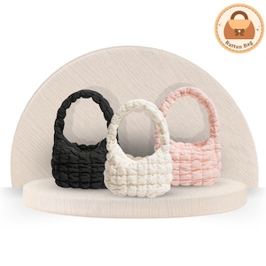 Sac à main en coton matelassé duveteux. Petit sac à bandoulière rembourré