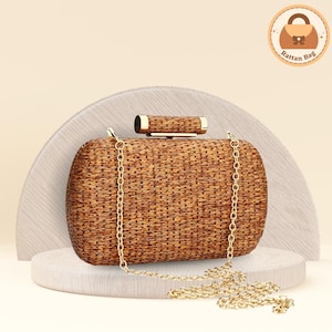 Stroh Clutch Geldbörse für Frauen. Handgewebte Strohhandtasche. Rattan-Kupplung