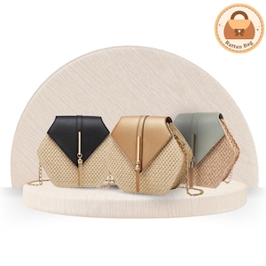 Rattan Hexa Handtasche & Schultertasche | Stroh Frauen Tote Geldbörsen