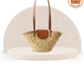 Handwoven Rattan Shoulder Bag. Summer Beach Bag Large Capacity Tote Purses