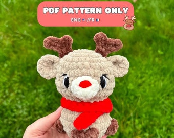Crochet pattern: Christmas reindeer, PDF, amigurumi (english and french version)