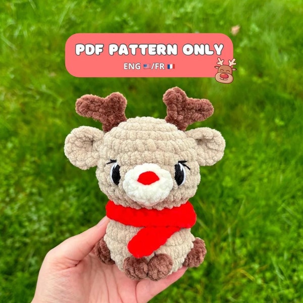 Patrón de crochet: Reno navideño, PDF, amigurumi (versión en inglés y francés)
