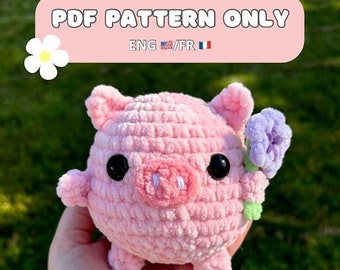 Crochet pattern: Flower pig, PDF, amigurumi (english and french version)