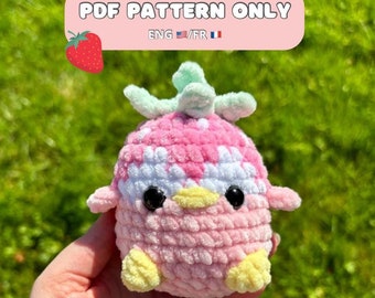 Crochet pattern: Strawberry penguin, PDF, amigurumi (english and french version)