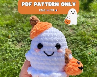 Crochet pattern: Pumpkin ghost, PDF, amigurumi (english and french version)