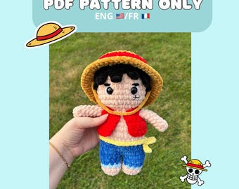 Crochet pattern: anime pirate crochet, PDF, amigurumi (English and French versions)