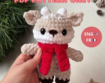 Crochet pattern: standing christmas doe, PDF, amigurumi (english and french version)