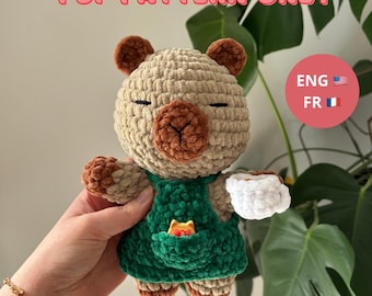 Crochet pattern: capy-barista, capybara, PDF, amigurumi (english and french version)