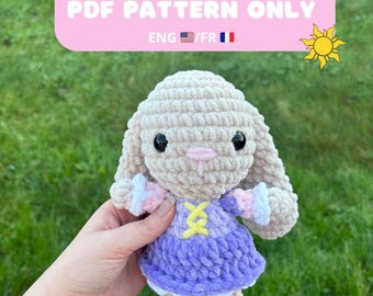 Crochet pattern: lilac Princess Bunny, PDF, amigurumi, (english and french version)