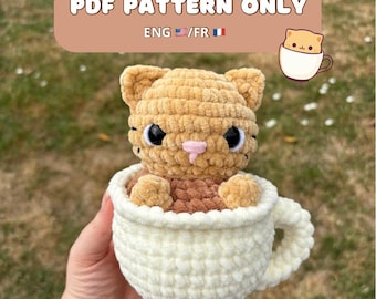Crochet pattern: cat-ppuccino, PDF, amigurumi (english and french version)